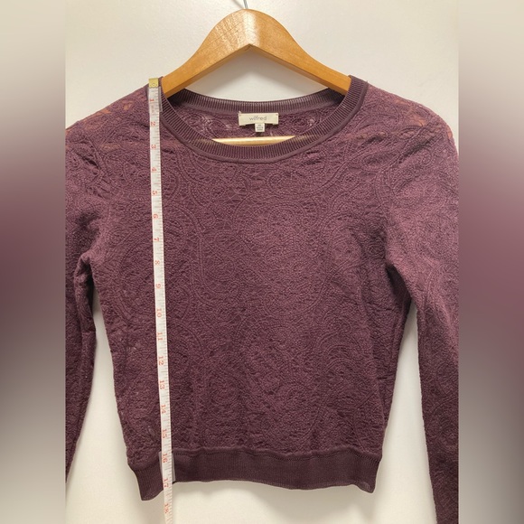 Aritzia Wilfred Merlot Cropped Long Sleeve Paisley Lace Top - Picture 5 of 5